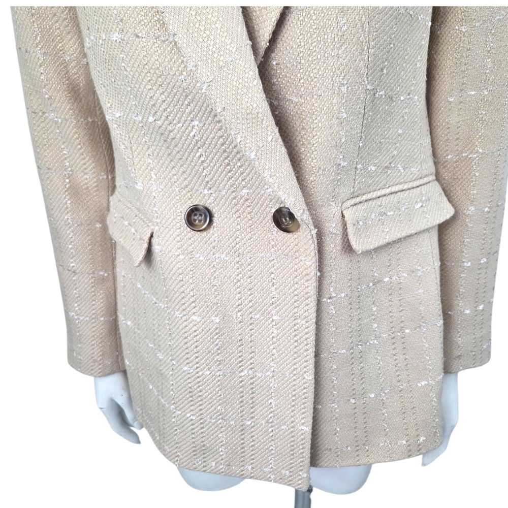 Ann Taylor Tweed Blazer Suit Jacket NEW Double Breasted Womens 4 Beige Tan - Picture 5 of 14